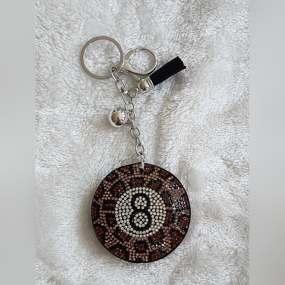 Leopard Print 8 Ball Keychain with Rhinestones Bag Charm